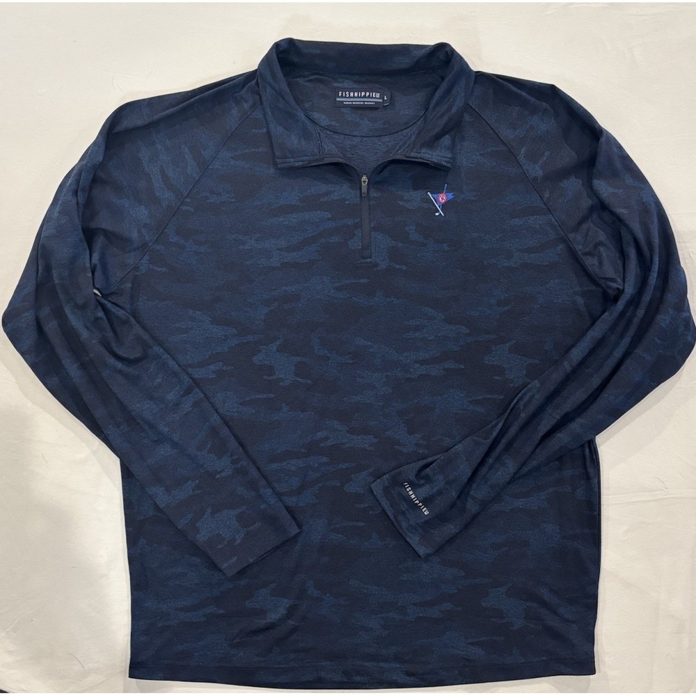 Fish Hippie Co Men's 1/4 Zip Performance Pullover‎ Large Blue Camo Stretch Golf